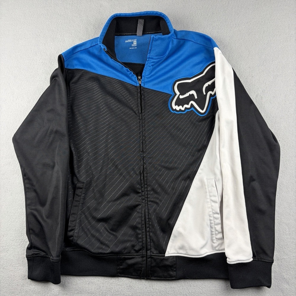 Fox Racing Full Zip Track Jacket Big Logo Black Blue White Men's M
